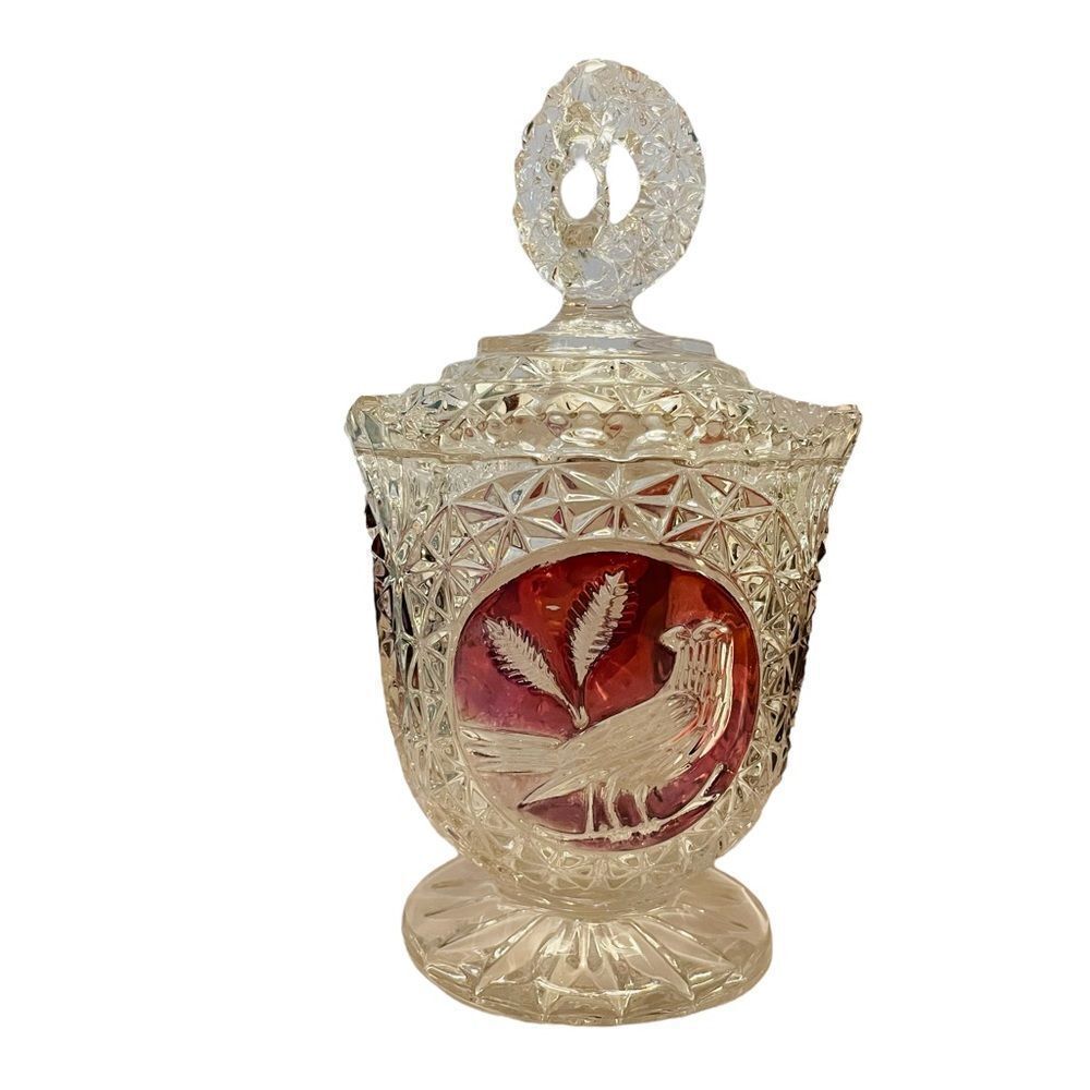 Vintage Hofbauer Byrdes Crystal Red Candy Dish